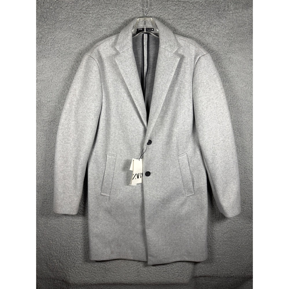 NWT Zara Man 4 Way Trench Coat‎ Light Grey Heathered Overcoat Mens Medium